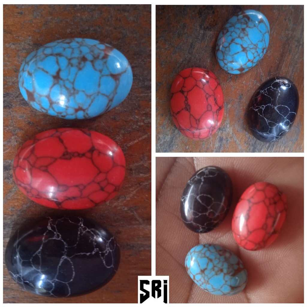 3 BUTIR BATU AKIK PIRUS "PIRUS MERAH - PIRUS HITAM - PIRUS URAT MERAH" 18X13mm
