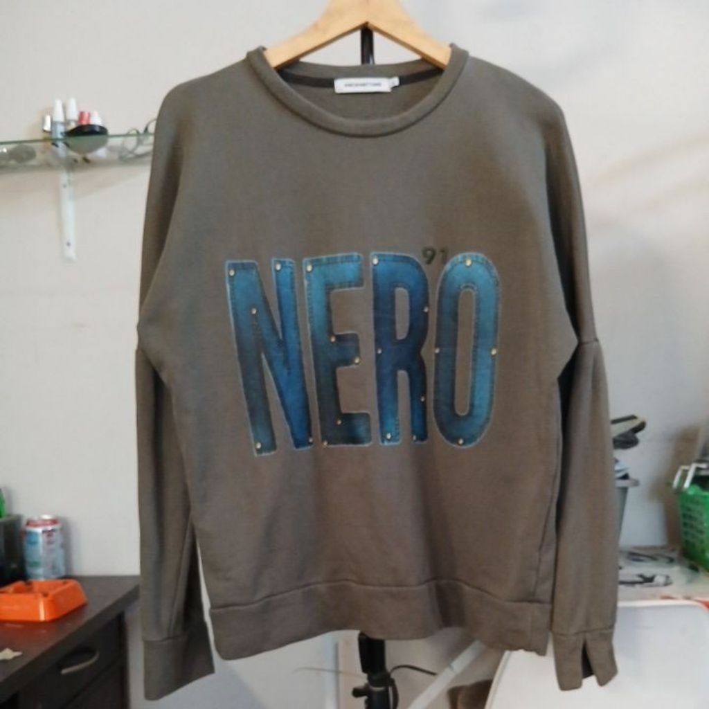 Crewneck Sweatshirt bahan katun tebal lembut warna army pekat kerah kencang OWLNINETYONE second Orig