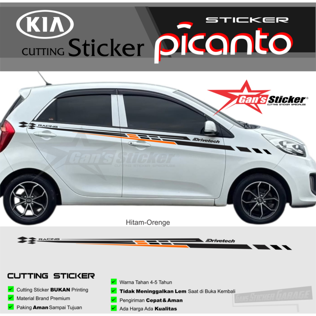 Sticker Samping Kia Picanto Sticker Premium anti Pudar Aksesoris Kia Picanto