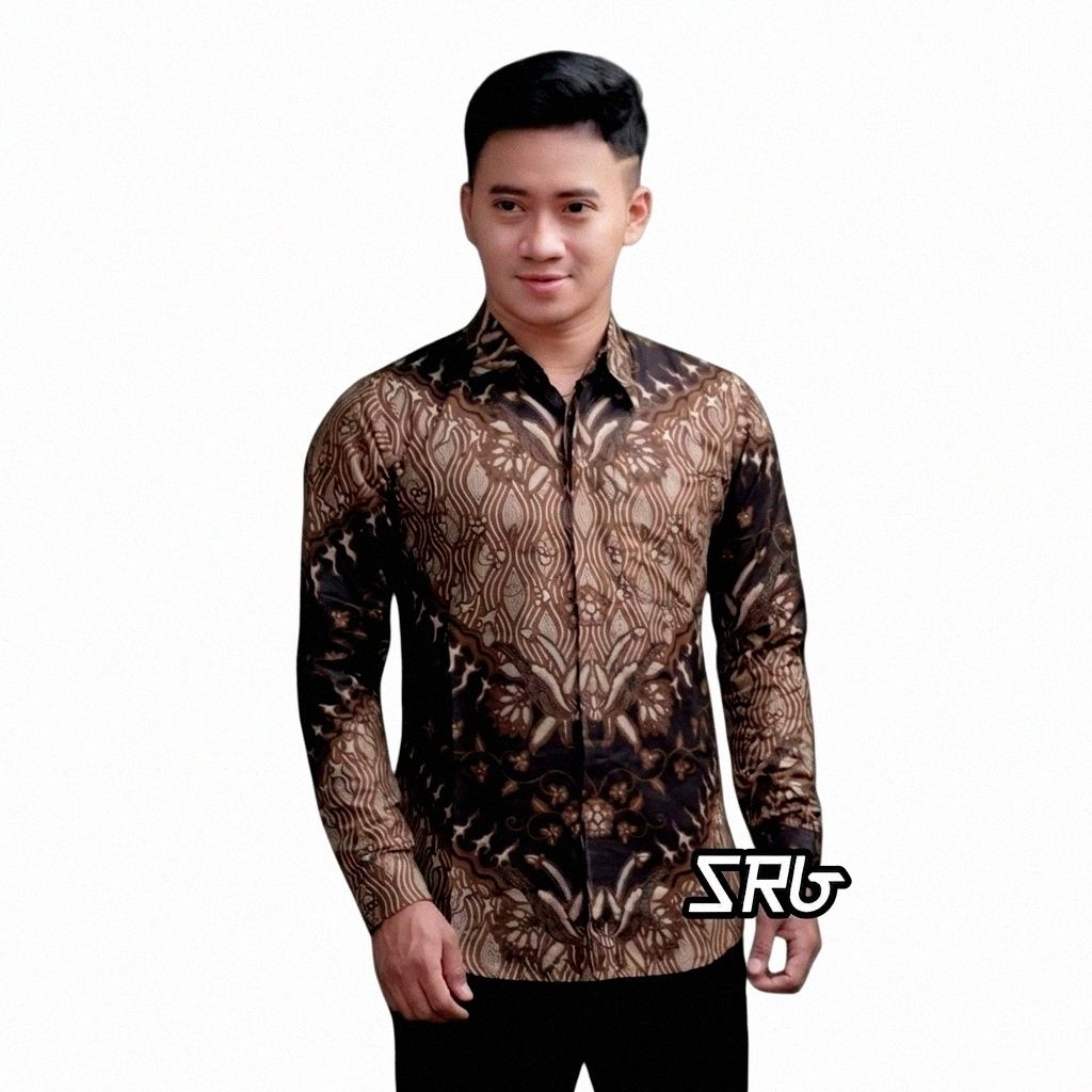 Kemeja Batik Pria Lengan Panjang KERIS COKLAT Slim Fit uk.M L XL XXL