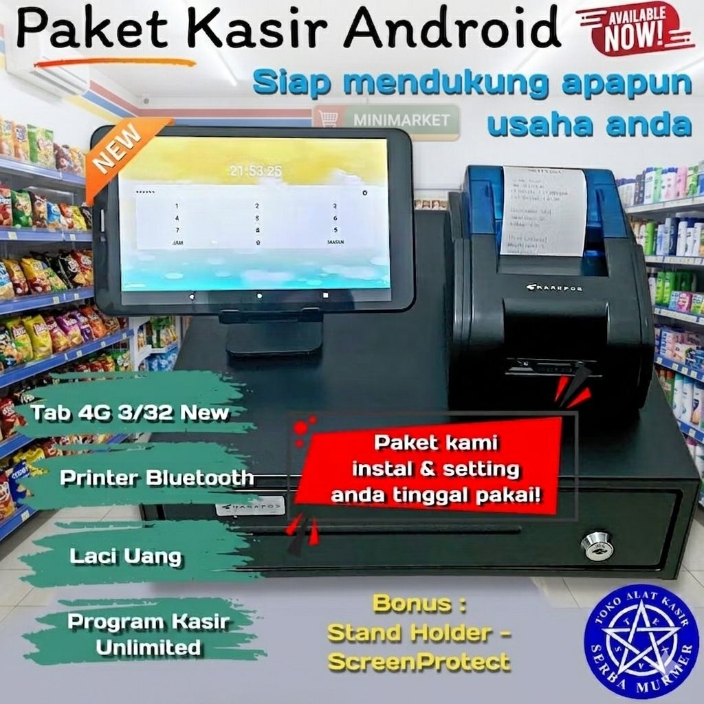 Paket alat mesin kasir android toko sembako minimarket restoran cafe