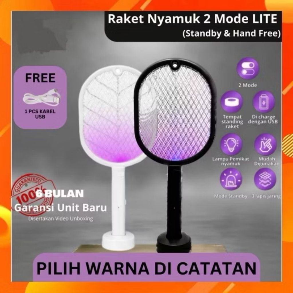 Raket Nyamuk Elektrik Cas Ori Tahan Lama Murah Awet Charger Usb 2 in1 Raket Nyamuk listrik Standing