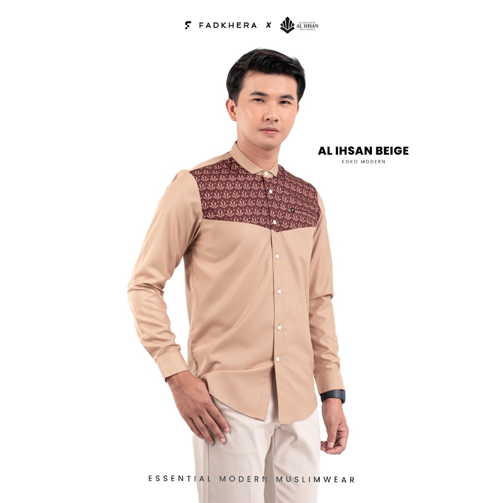 Baju Koko Pria Lengan Panjang ORI Fadkhera Al Ihsan Beige