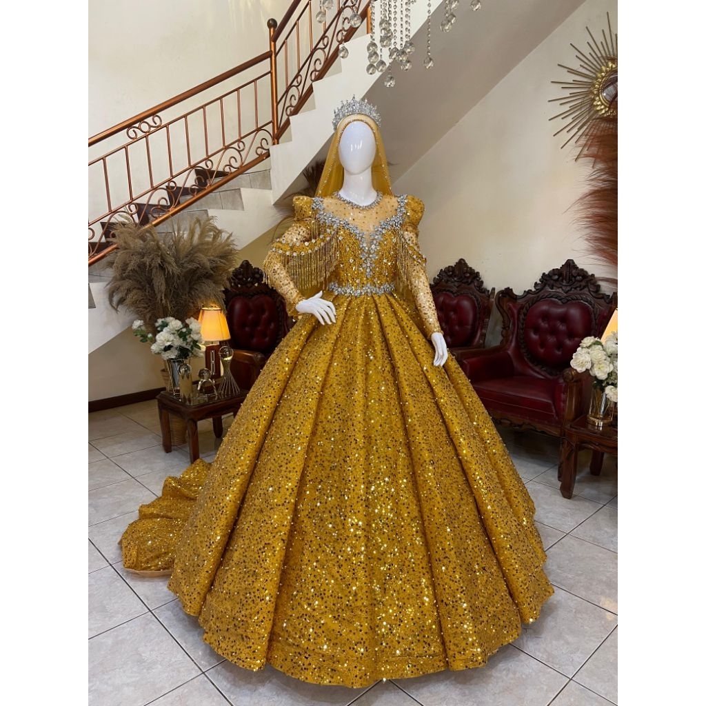 GAUN PENGANTIN/GAUN MEWAH/GAUN WARNA LEMON/TRACOTA/GOLD