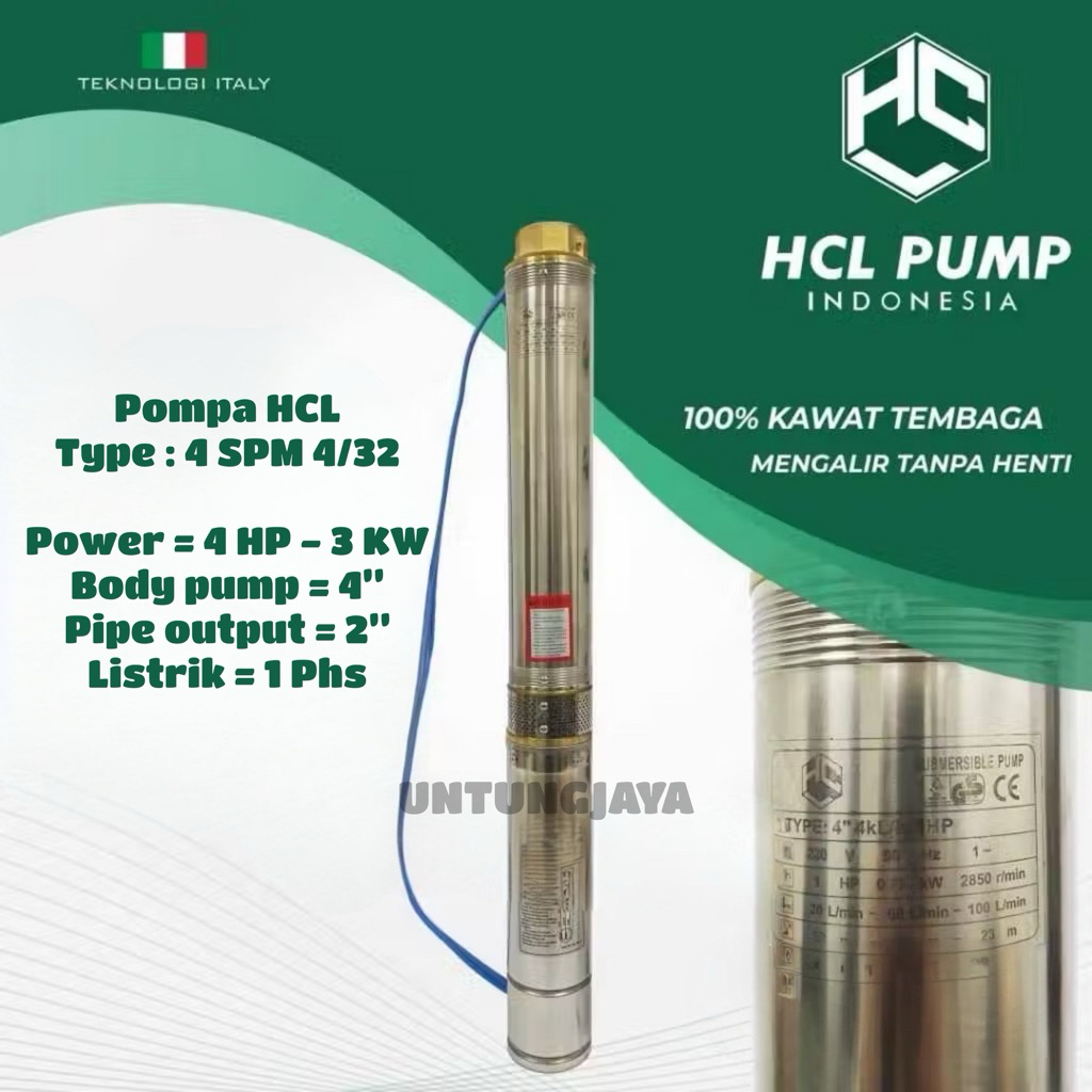 POMPA SUBMERSIBLE HCL 4 SDM 4/32 4 HP 3 KW 1 PHASE  // POMPA CELUP HCL 4 SDM 4-32 4HP SINGLE PHASE /