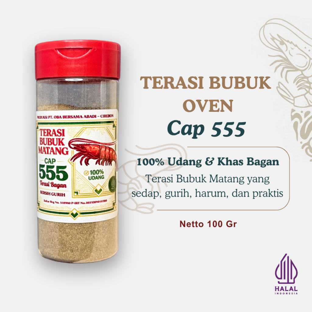 TERASI BUBUK UDANG MATANG KHAS BAGAN Cap 555 (100 gr) - Terasi Udang Halal Bagan/Bangka - Terasi Ove