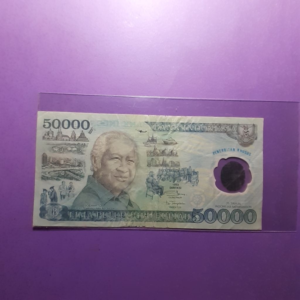 Uang kuno 50000 suharto polymer tahun 1993