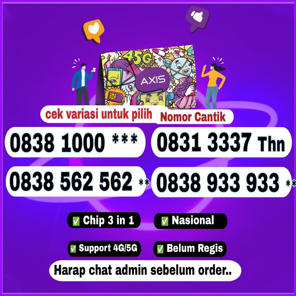 KARTU PERDANA NOMOR CANTIK AXIS SERI TAHUN