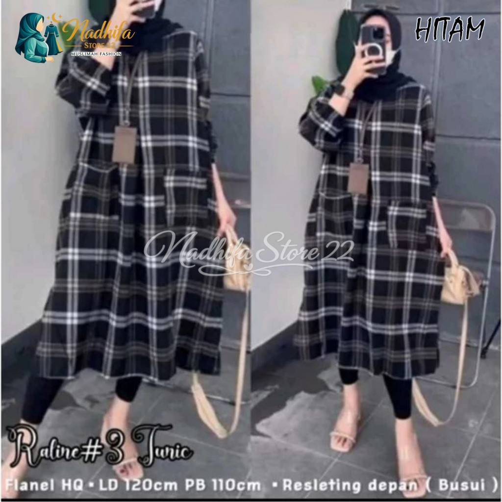 Long tunik Wanita muslim motif kotak-Kotak lembut terlaris / midi dress kotak premium 2026