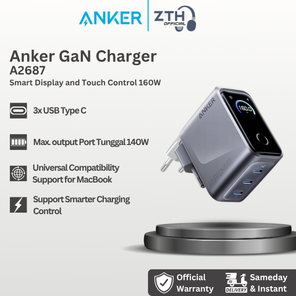 Anker Prime GaN Charger 160W 3 Port Compact USB Type C Smart Display and Touch Control 140W 27W 30W 