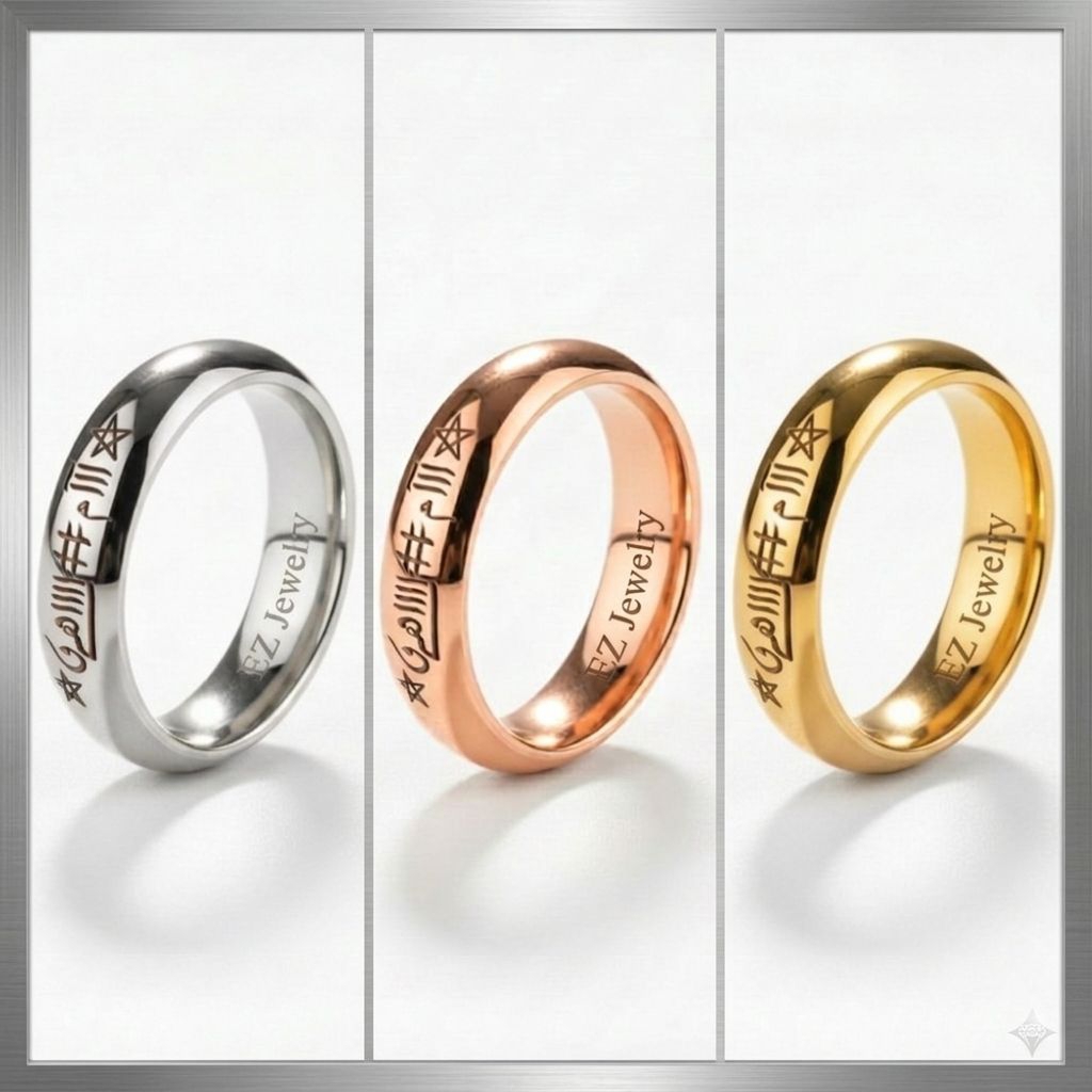 Cincin Custom Tulisan Arab Allah Ring Wanita Pria – Bahan Suasa Asli EZ Jewelry – Gold Rosegold Silv