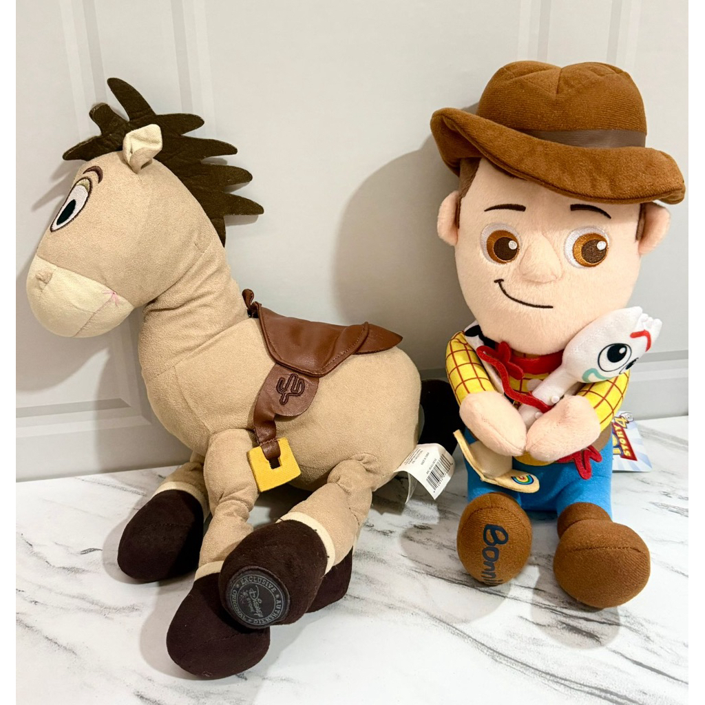 Boneka Plushie Woody Bawa Forky Disney Pixar Sega & Bullseye Cap Authentic Genuine Disney Store from