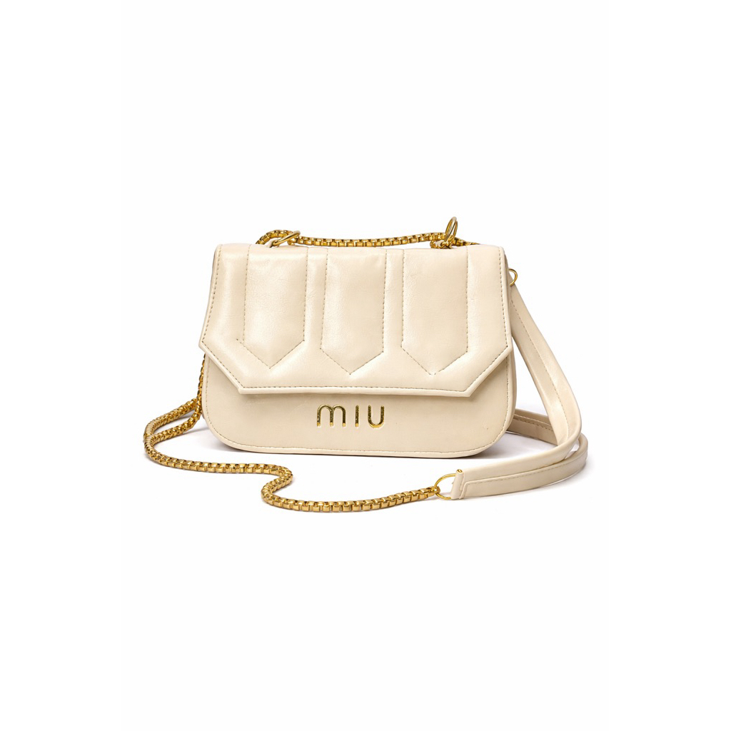 Tas Wanita Mini Flap Bag Cream Elegan Tas Selempang Rantai Gold Premium Stylish