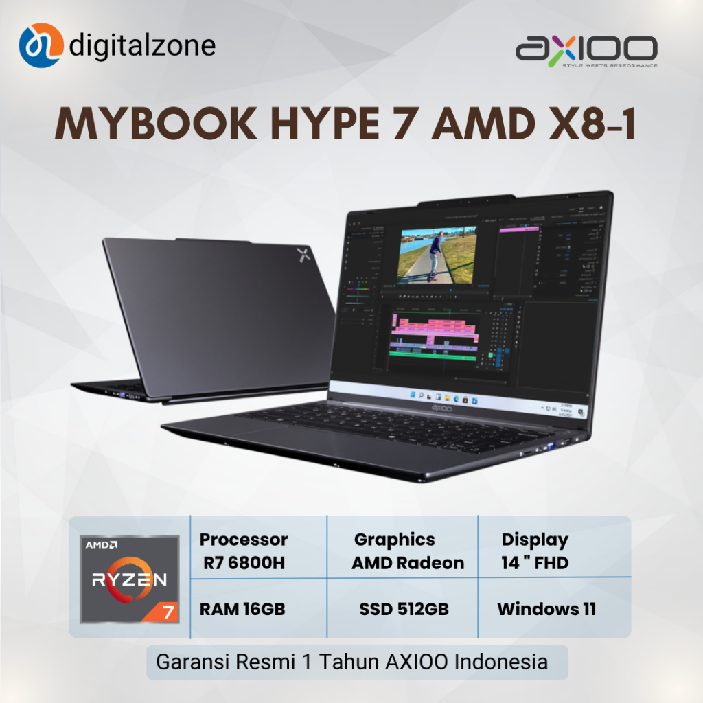 Axioo Mybook Hype 7 AMD X8-1 - Ryzen 7 6800H 16GB 512GB 14.0 WUXGA IPS WIndows 11