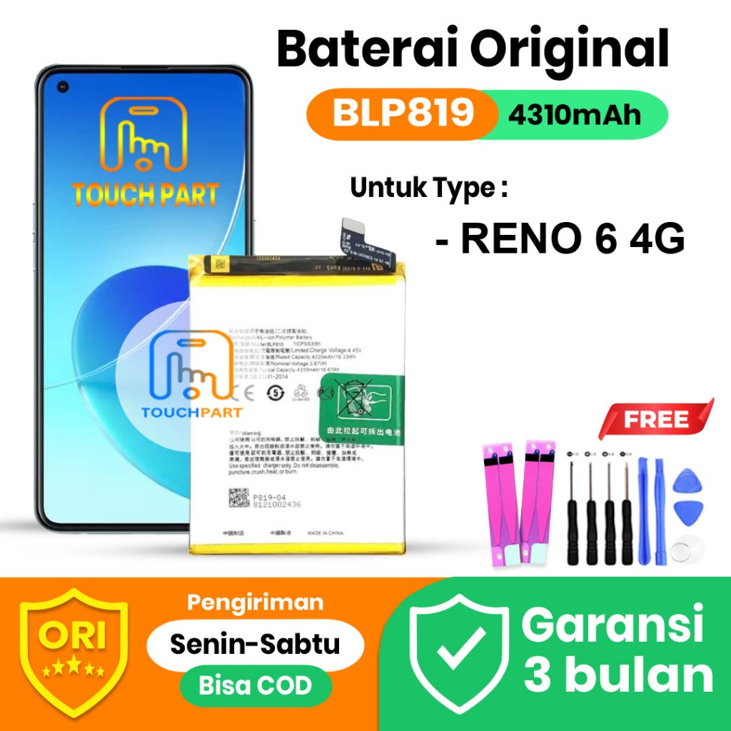 Baterai Batre Reno 6 4G / BLP819 / 4310mAh Original Cod