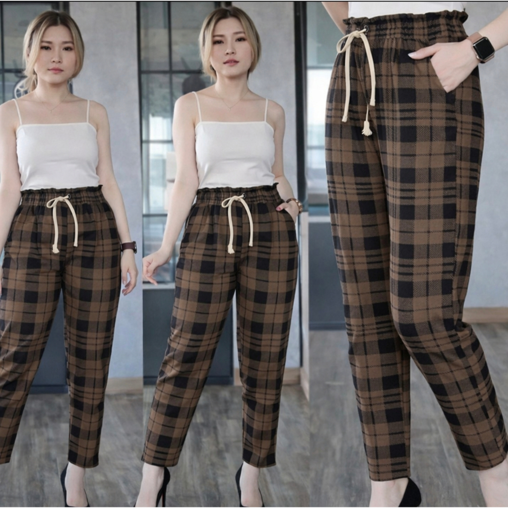 BIG SALE BAGGY PANTS WANITA JUMBO MOTIF KOTAK-KOTAK KNIT RAJUT
