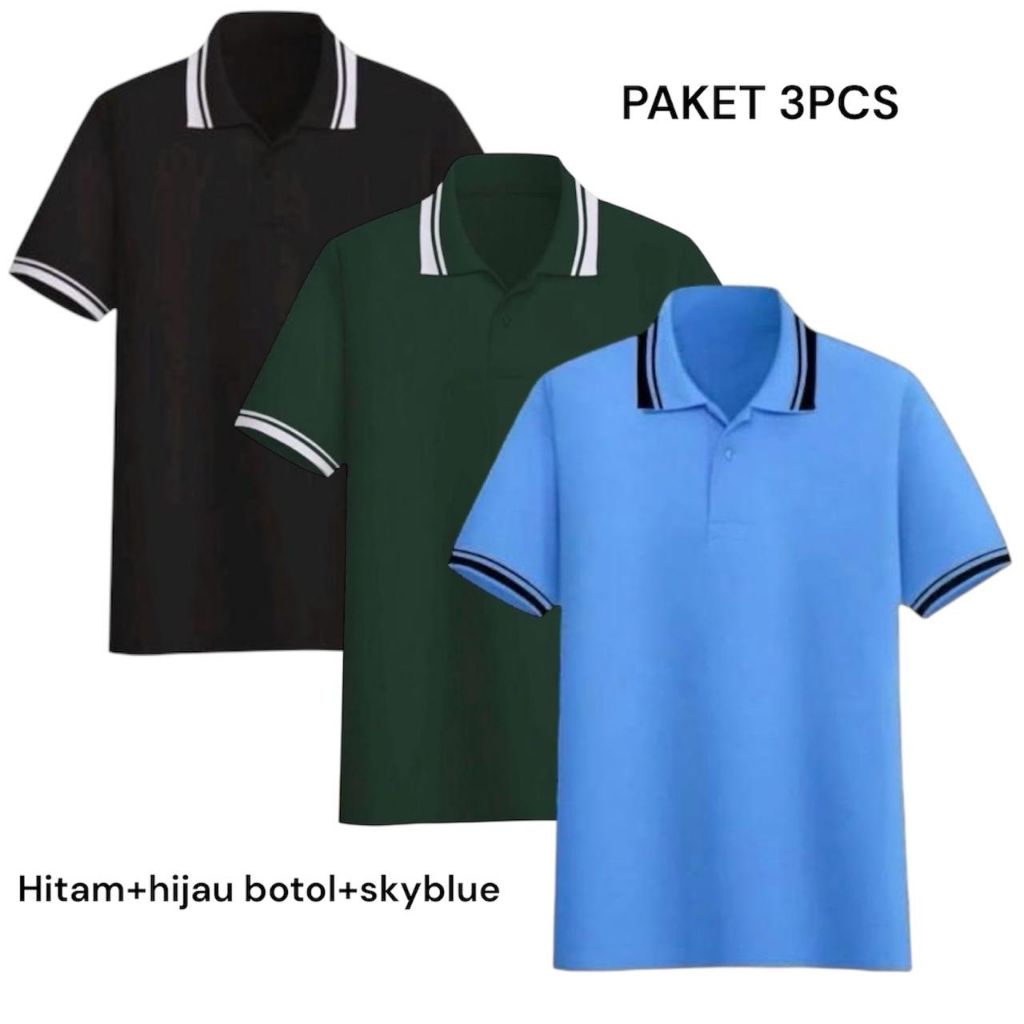 KAOS PAKET 3PCS/KAOS POLO PREMIUM/KAOS POLO KERAH STRIPE/KAOS POLO SHIRT/