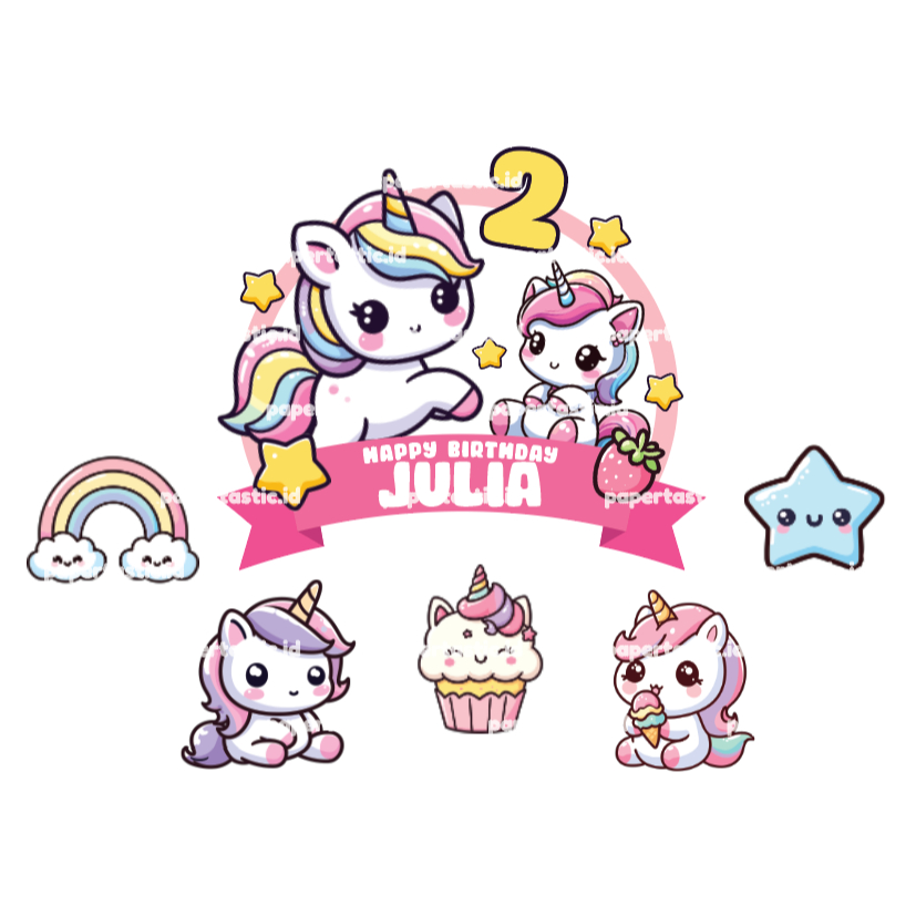 Cake Topper 3D Karakter Unicorn Rainbow Hiasan Kue Ulang Tahun