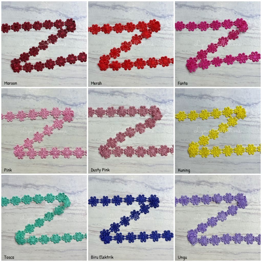 (1yard = 90cm) Renda Giper Bunga Melati 25mm | Renda Gyper