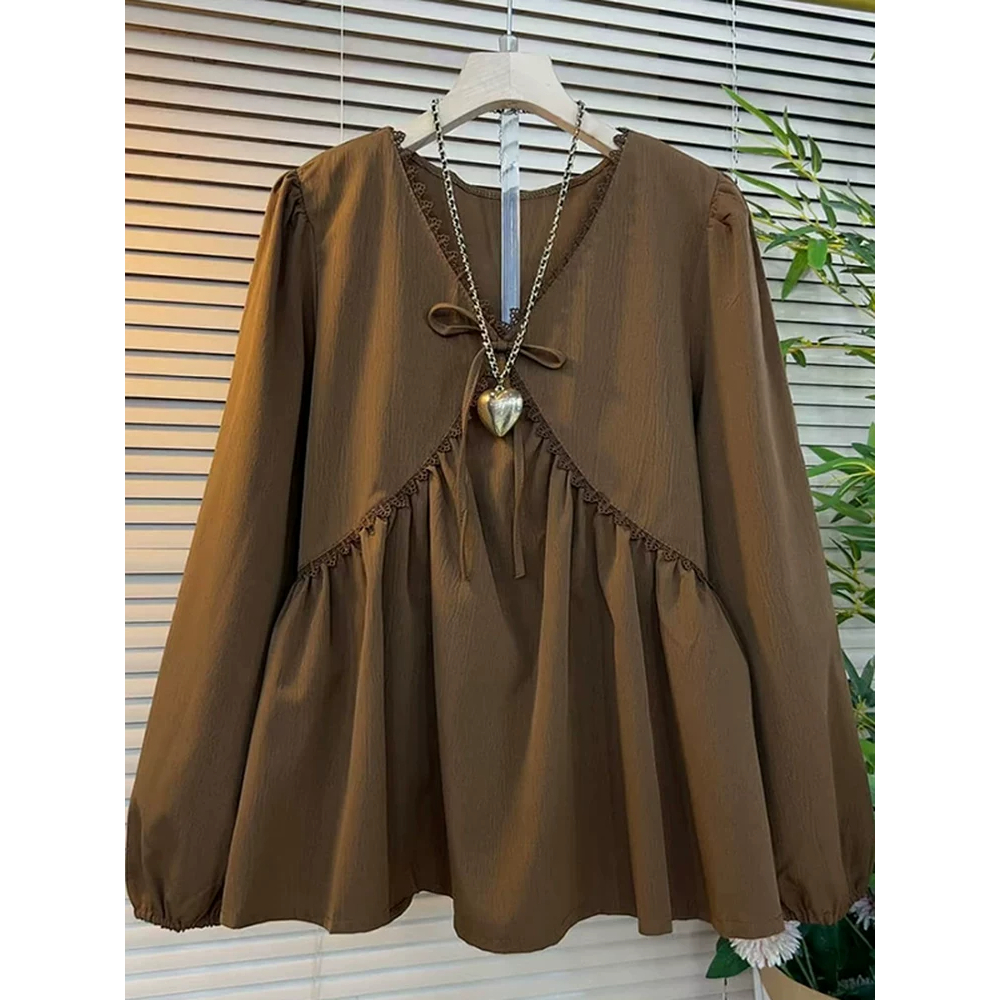 Hertha Duga baju crop top wanita korean style blouse atasan korea lengan panjang semi formal basic f