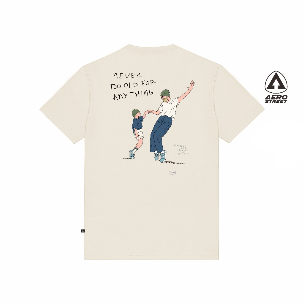 Aerostreet Forget Your Age Kaos Unisex Cream T-shirt Pria Wanita Casual Cotton Combed Adem Tidak Pan