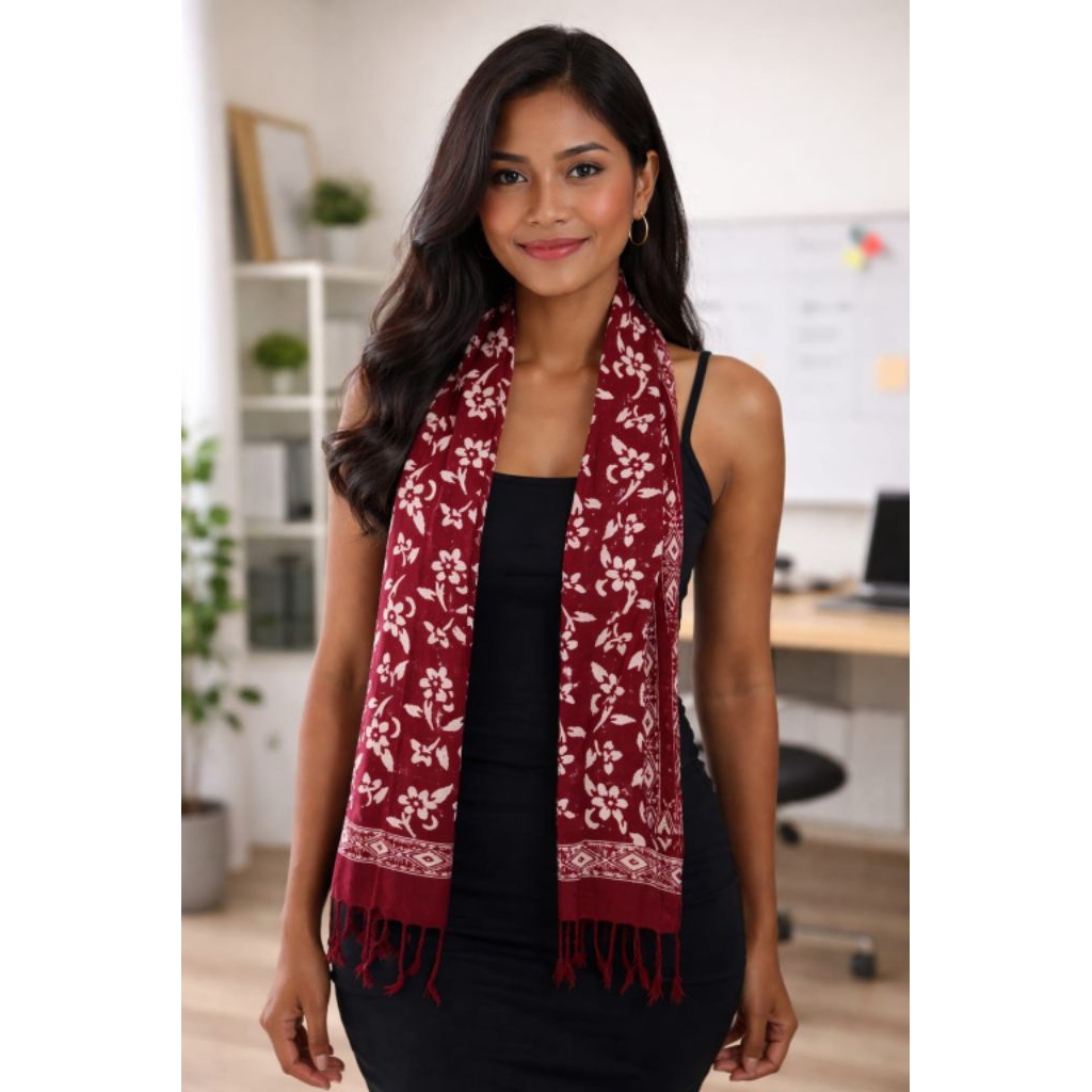 Syal batik paris warna merah maroon - scarf batik