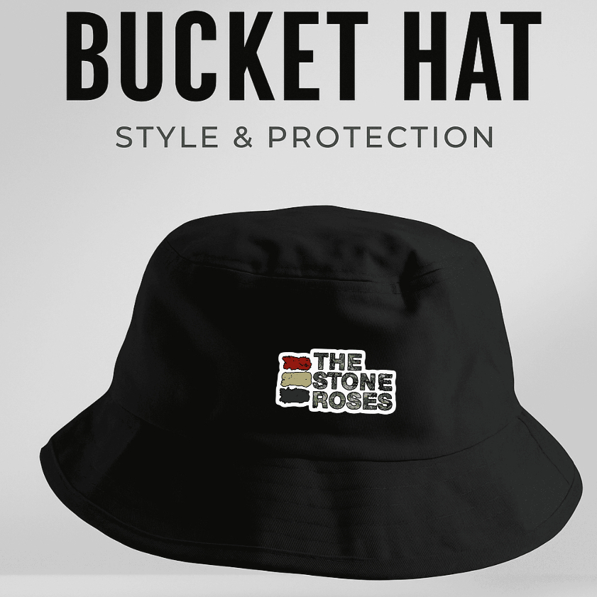 Bucket Hat logo The Stone Roses Casual Terrace Hitam Desain Bucket Trendy Pria Wanita