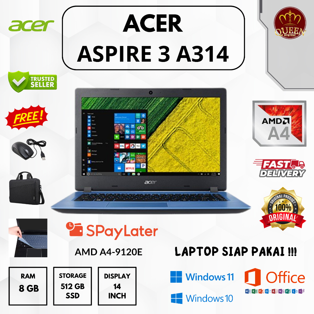ACER ASPIRE 3 A314 | AMD A4-9120E | 8GB RAM | SSD 512GB | 14 INCH