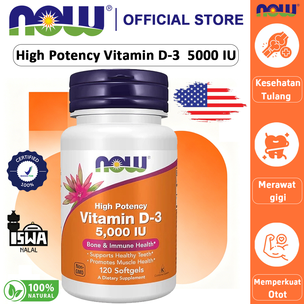 Now Vitamin D3 5000iu Suplemen Vitamin Kesehatan Tulang dan Imunitas 120 Softgels[NEW][100%Impor asl