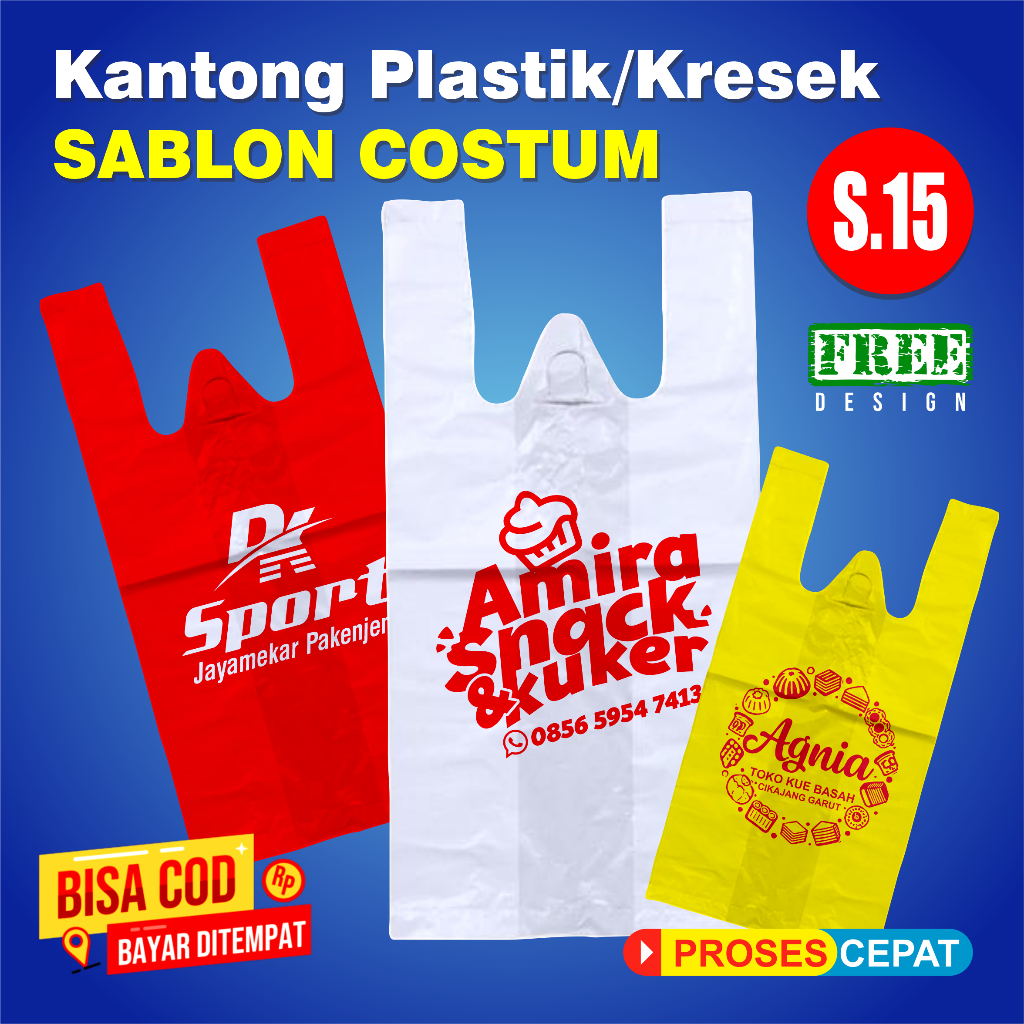 100 pcs Kantong Plastik Kresek Sablon S.15 Plastik HD PE Kemasan Toko Laundry Kelontongan Minimarket