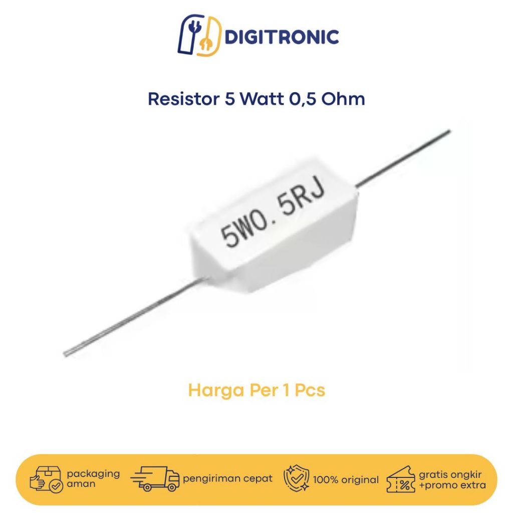 Resistor Keramik R Kapur 5 Watt 0.5 Ohm R 5 Watt 0.5R