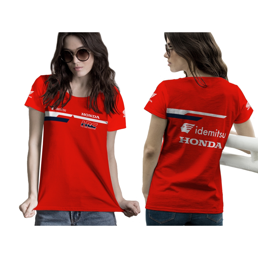 Baju Kaos Jersey Wanita Honda Team Asia Moto3 Motogp Merah Custom Full Print