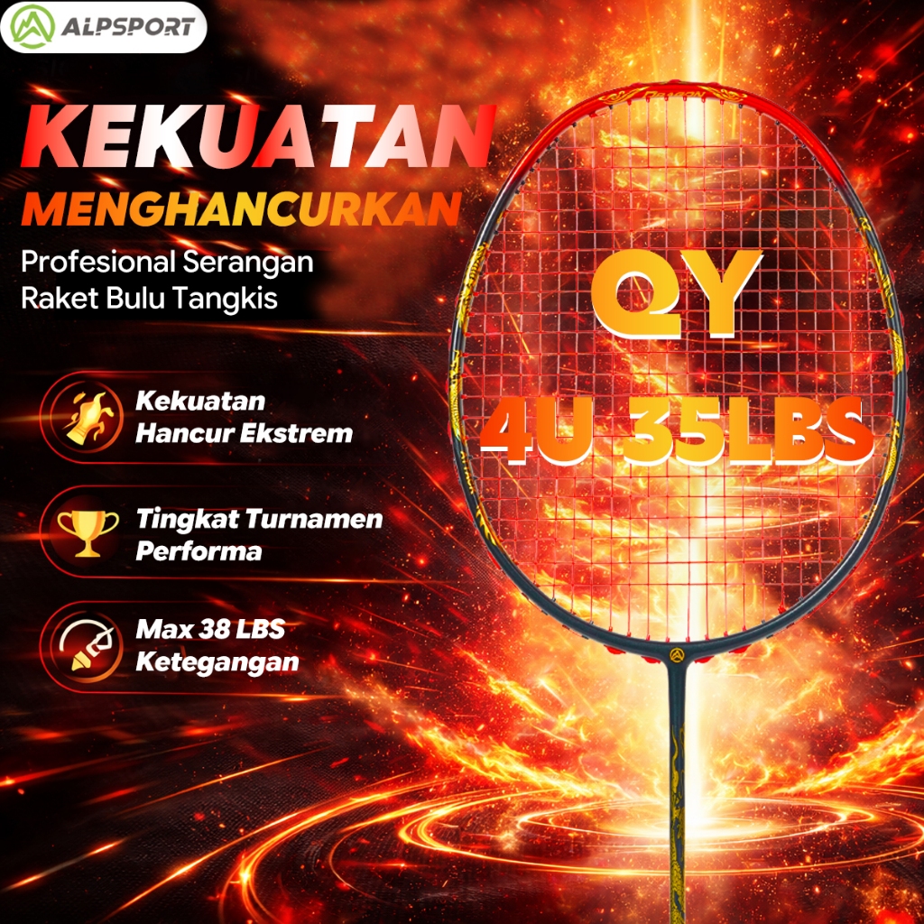 ALP New QY Pola Naga Emas Raket Bulutangkis 4U Max 38LBS Full Carbon Serat Karbon Golden Dragon Patt