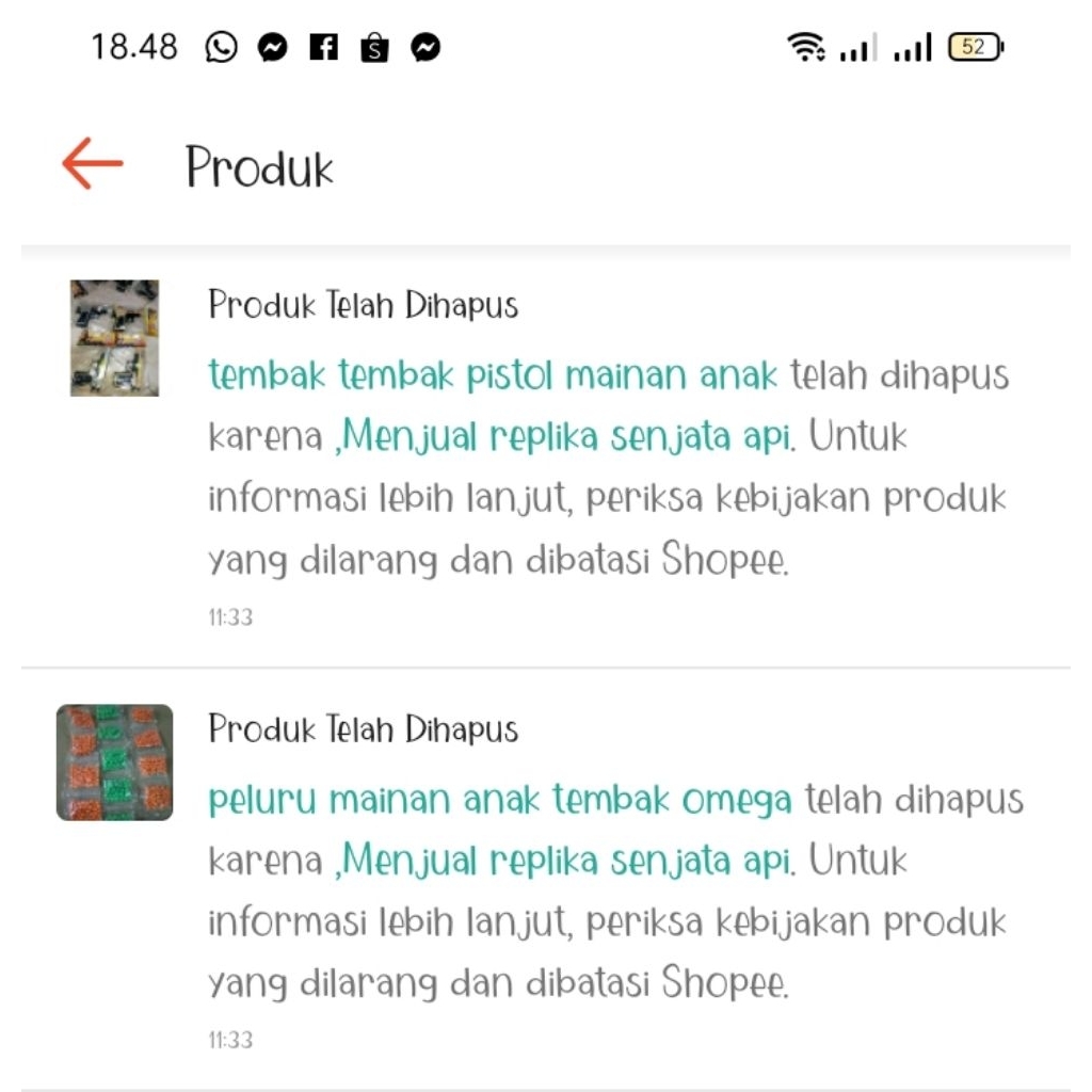 pihak shopee menghapus replika senjata dan peluru mainan