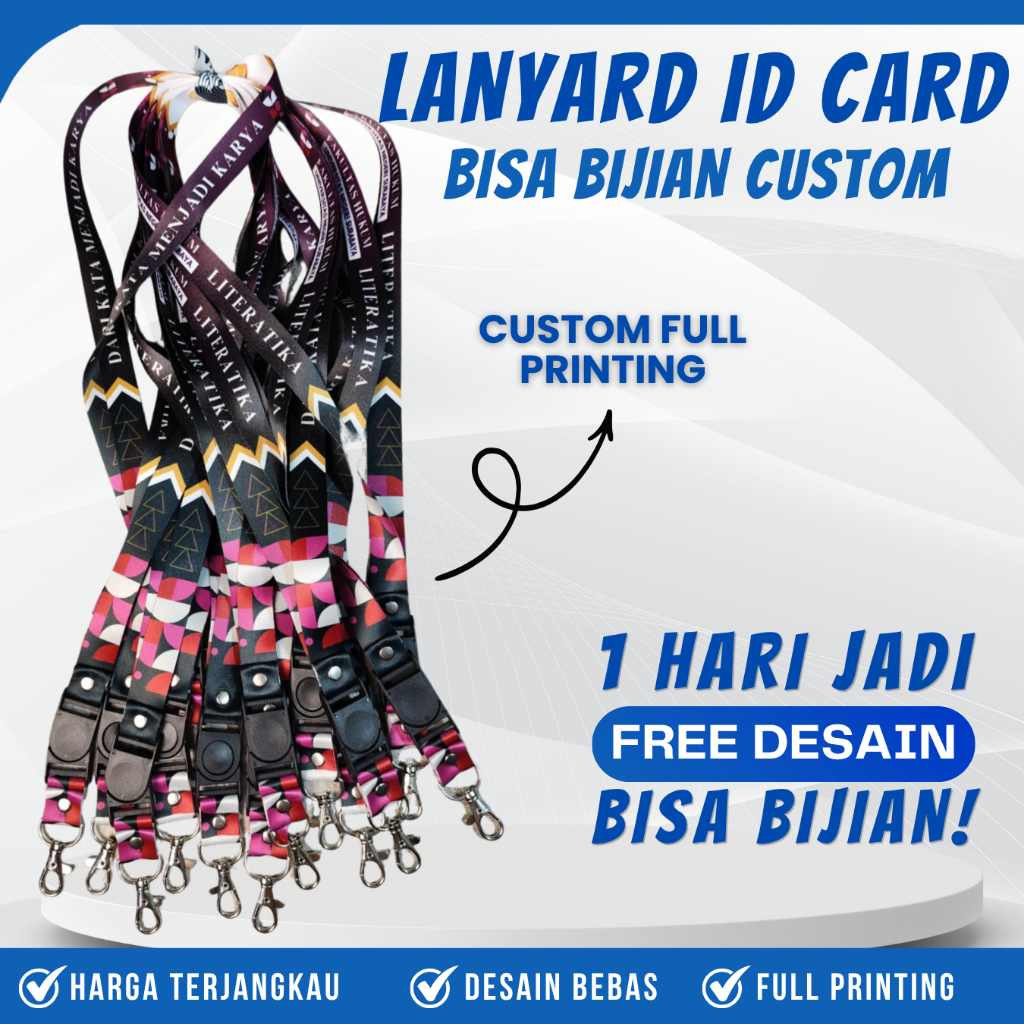 TALI LANYARD CUSTOM / LANYARD PRINTING / LANYARD ID CARD CUSTOM CETAK 2 SISI / LANYARD TALI TISSU CU