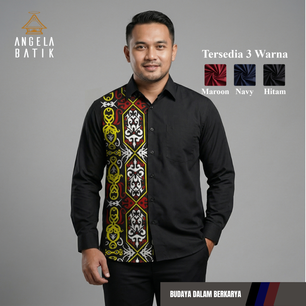 Angela Batik | Kemeja Batik Dayak Lengan Panjang Pria | Batik Motif Dayak Pria BD2