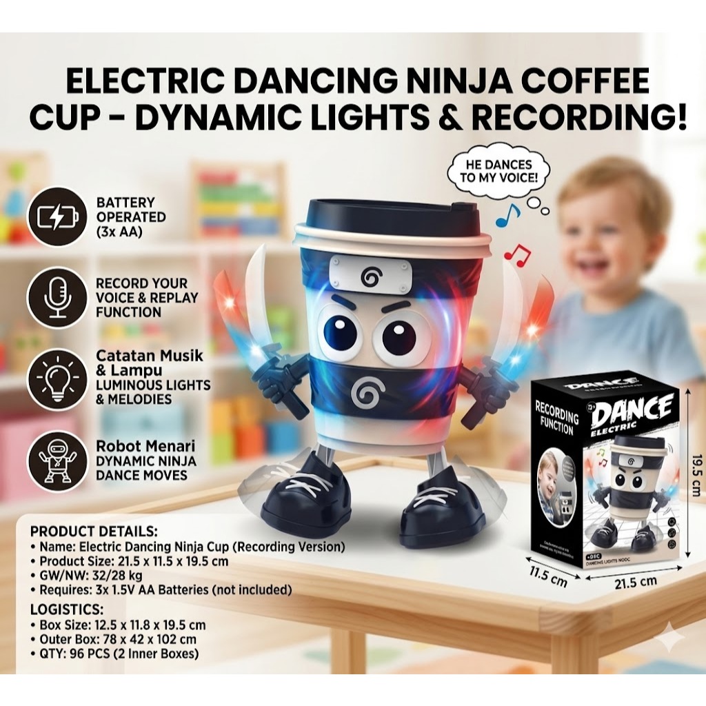 Mainan Dance Ninja Record / Mainan Dancing Naruto Ninja Cappucino / Mainan Robot Rekam Suara / Maina