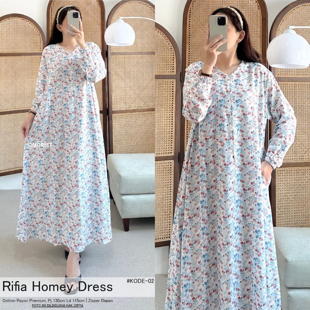 rifia homey dress baju wanita nyaman maxi midi ori morist