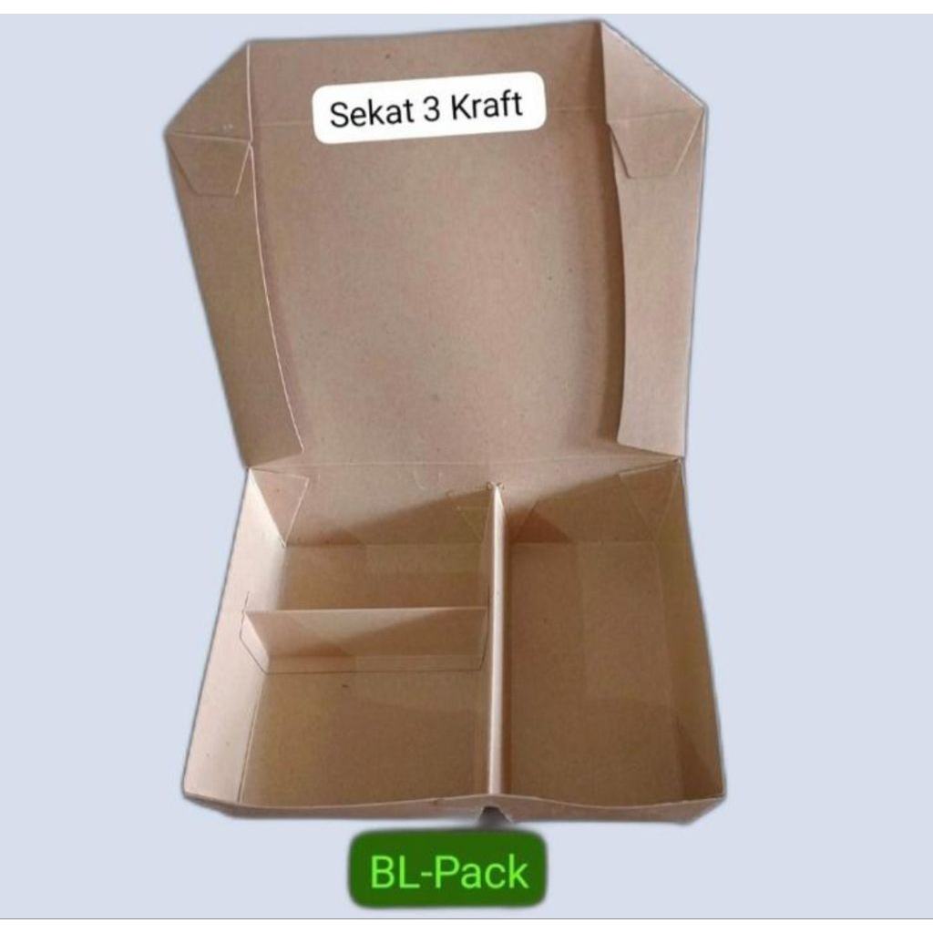 Paper Lunch Box Sekat 3 Bahan brown kraft isi 50 pcs