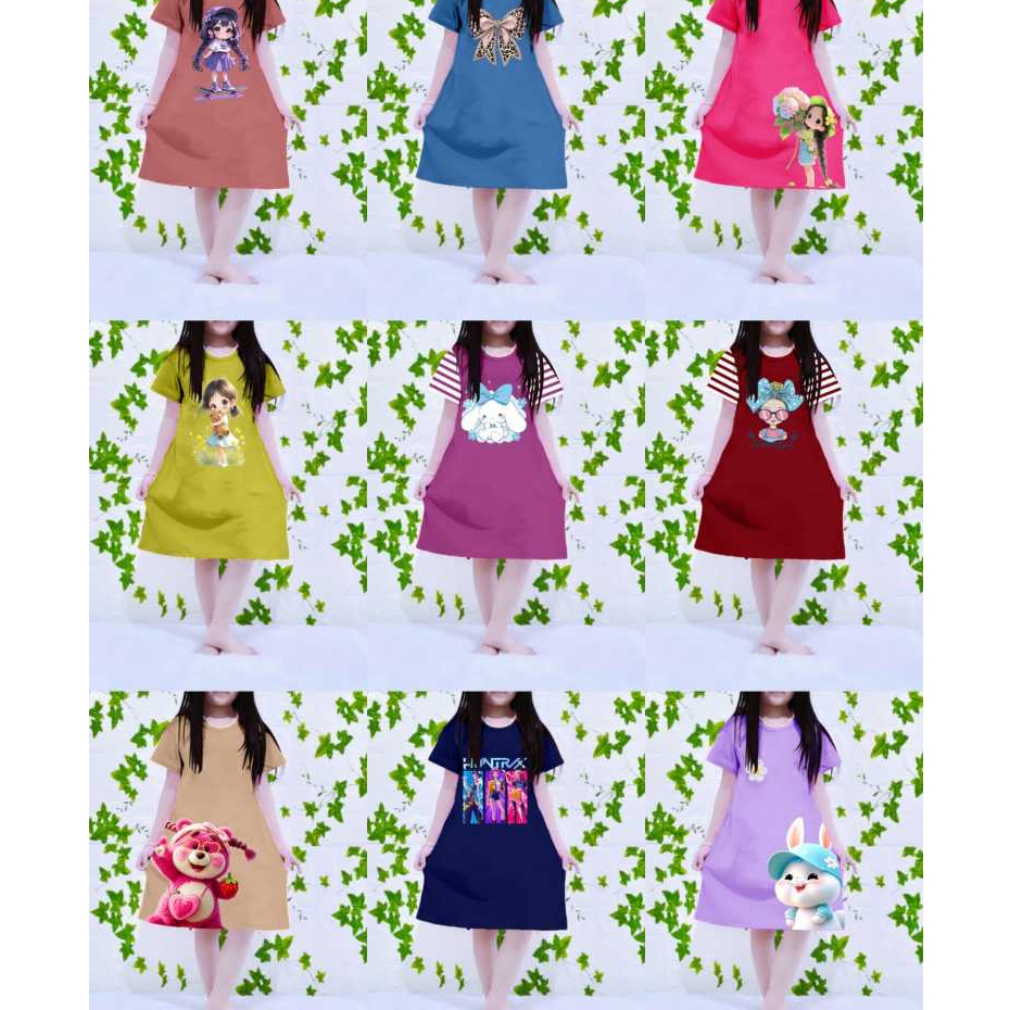 PAKET 6 BAJU DASTER ANAK PEREMPUAN  3-12 TAHUN