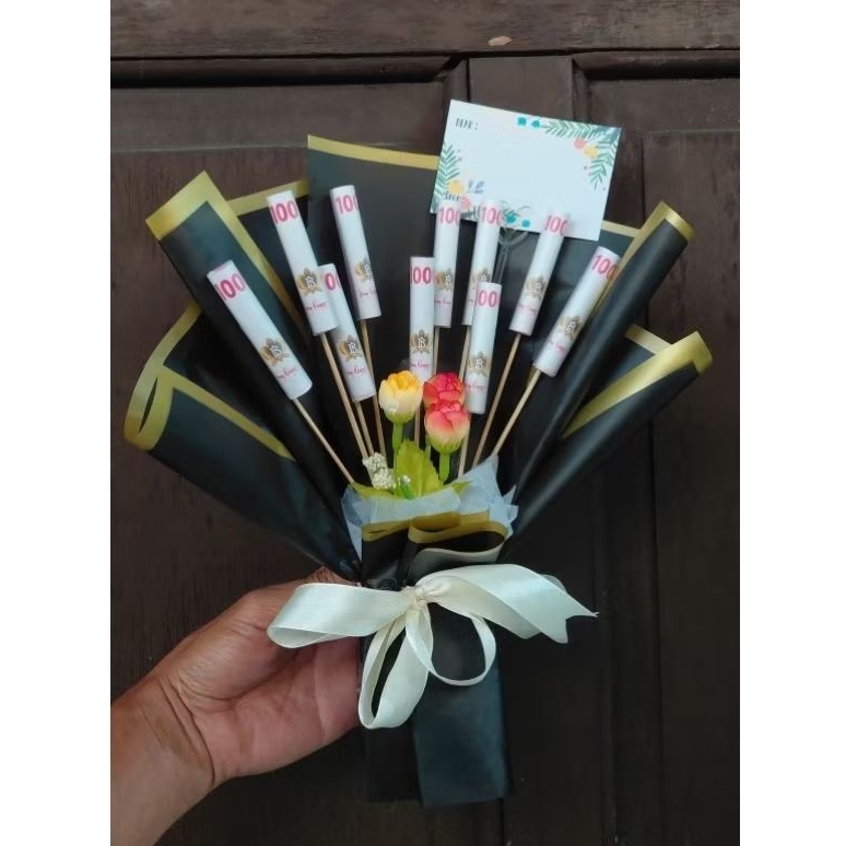 Buket Uang Mainan Bisa Juga di Ganti Sama Uang  Asli, Mini 10 Slot Ampau THR Lebaran Hampers 30 cm