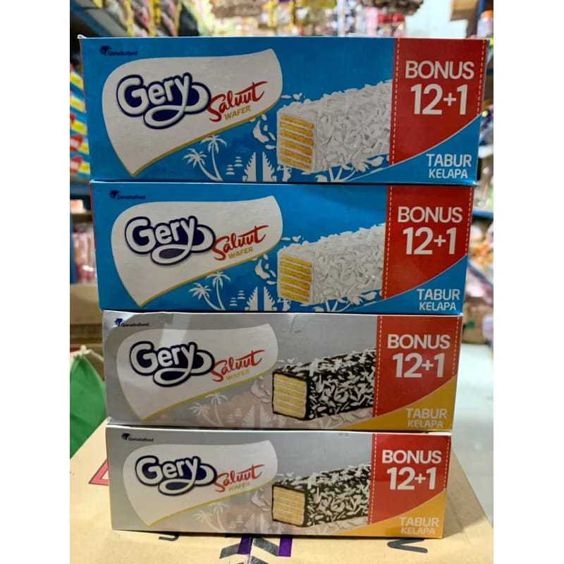GERY Salut Wafer Tabur Kelapa (isi 12pcs /Box) / Gery Wafer Coklat & Vanila / Aneka Cemilan Anak Mur