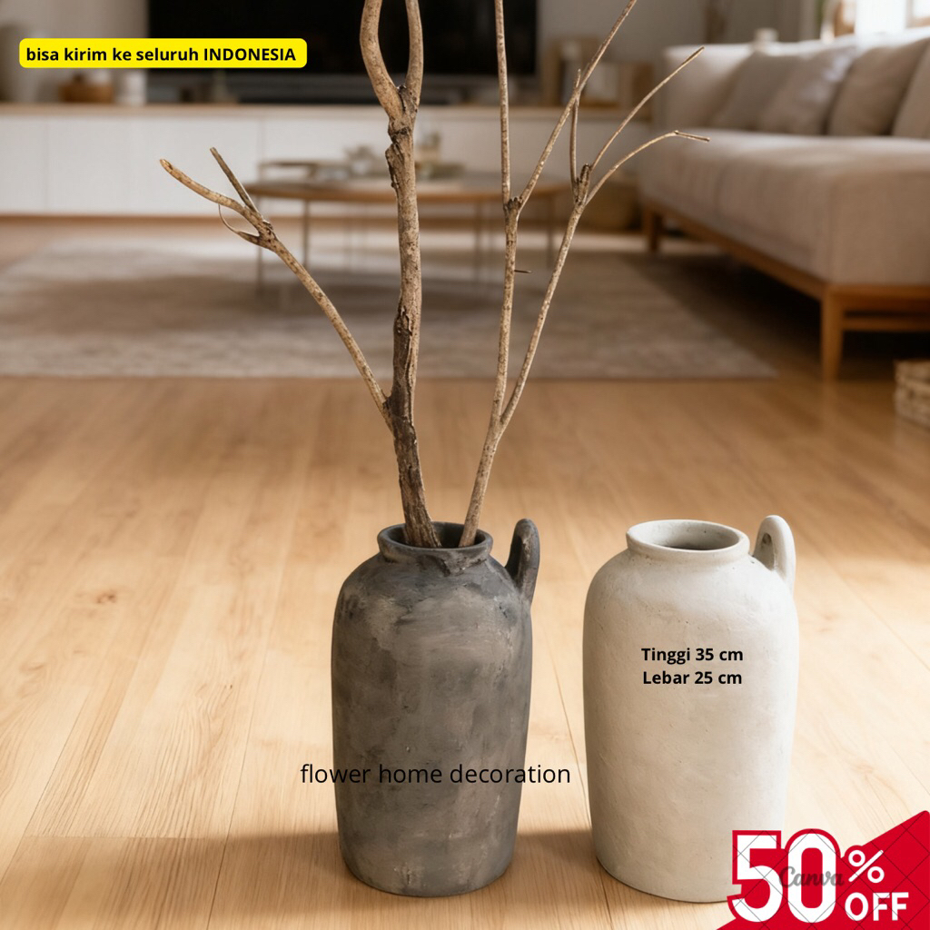 Vas Bunga besar- hiasan sudut rumah aesthetic - dekorasi vas bunga free packing kayu