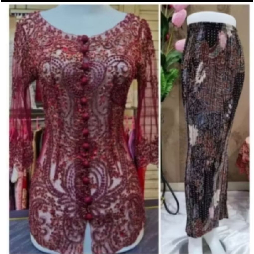 (KEBAYA+LONGTORSO+ROK PRISKET) SET KEBAYA PAYET 7/8 // KEBAYA PAYET KERAH SUNDA