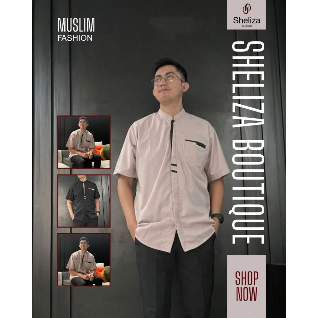 Baju Koko Pria Salem Sheliza Boutique | Koko Lengan Pendek Adem Baju Muslim Pria