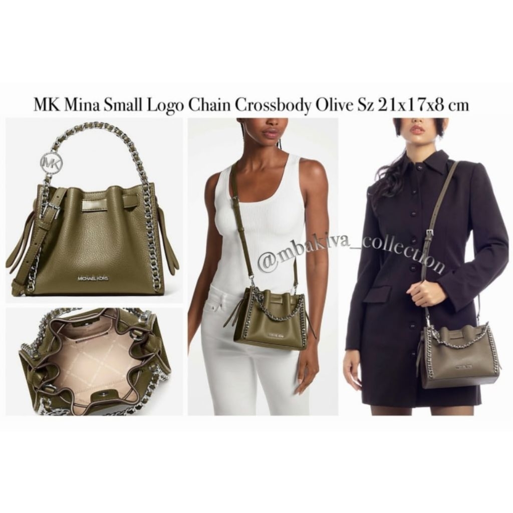 MK Mina Small Logo Chain Crossbody Olive