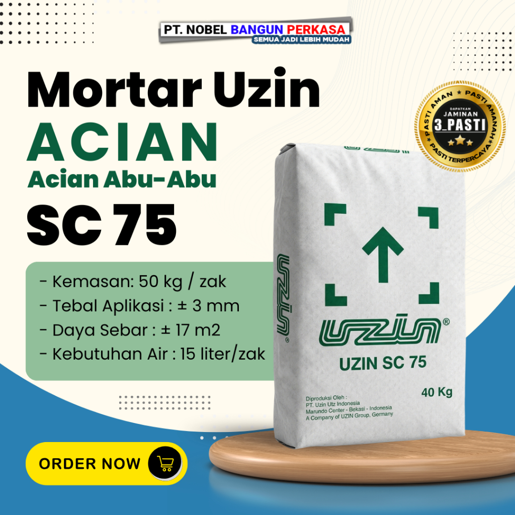 Semen Mortar UZIN Acian Abu 40kg - Acian Instan Super Halus Tanpa Retak Rambut & Hemat Cat