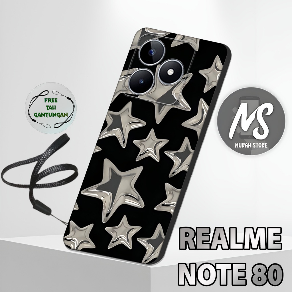 MS44 / Softcase Karet  REALME NOTE 80 + TALI GANTUNGAN HP / Motif Star / Case Hp REALME NOTE 80 / Si