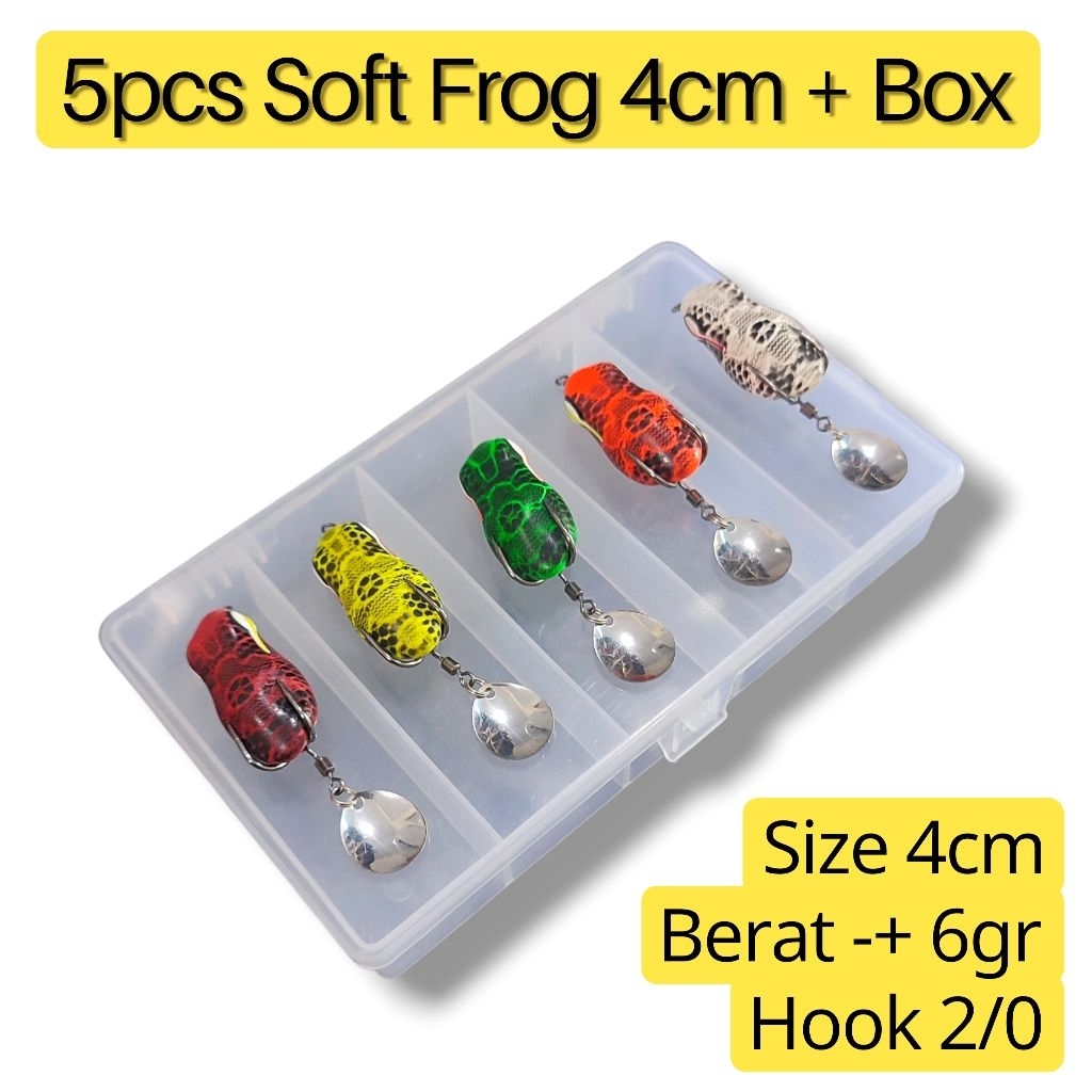 5pcs soft frog bonus box lure. lure casting gabus. umpan casting haruan.