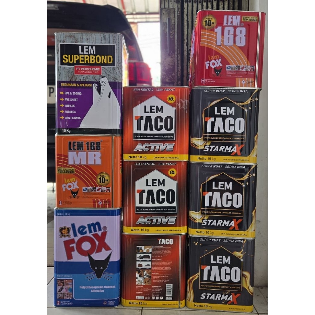 Lem Kuning 10kg taco starmax / taco active/ Lem fox 168/ Lem 168 MR / SUPERBOND/ Lem fox biru 14kg